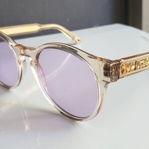 Chloe Round Translucent Pink Frame Sunglasses with Light Purple Lenses
